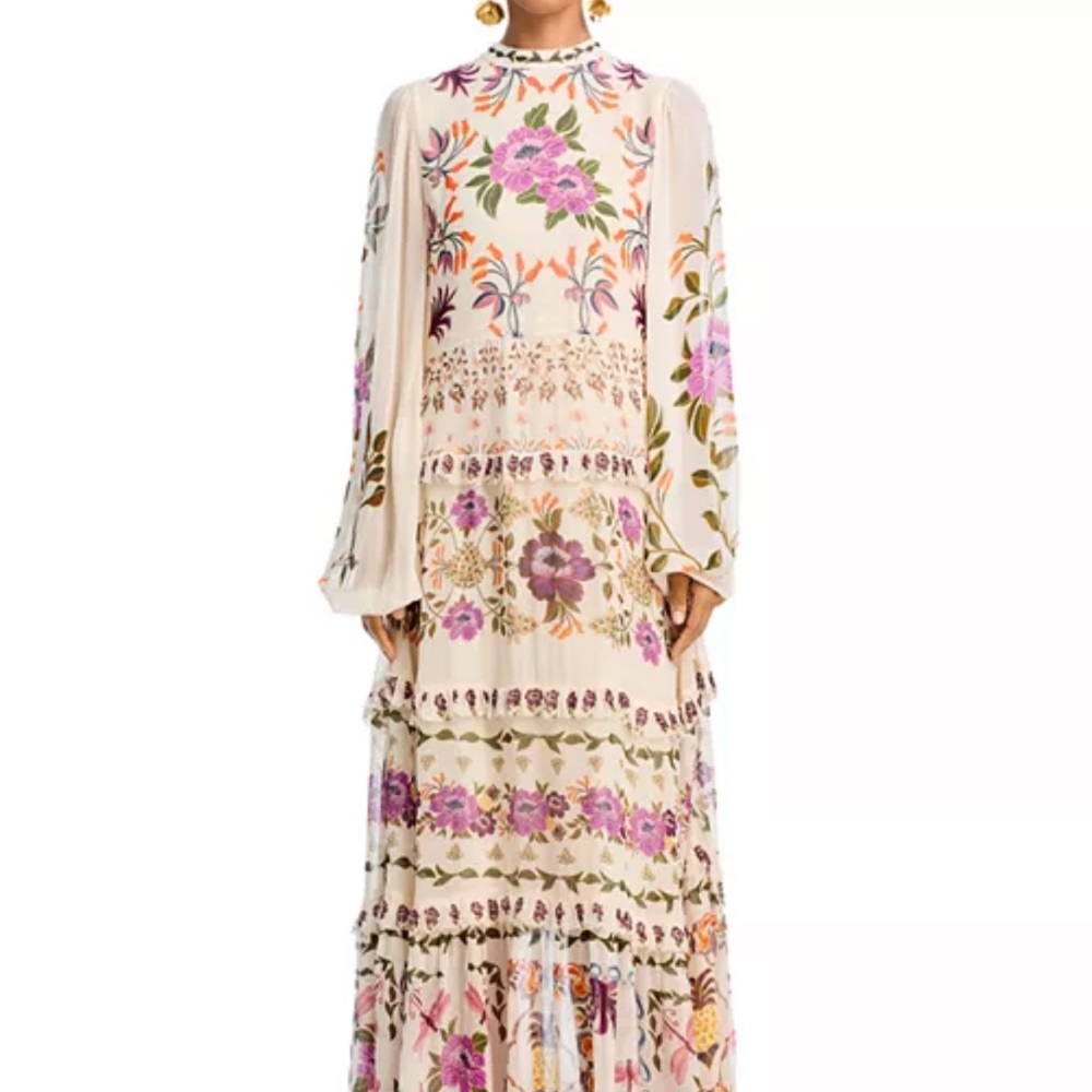 ♥️ FARM Rio Cream Winter Garden Ruffle Maxi Dress - Picture 8 of 11